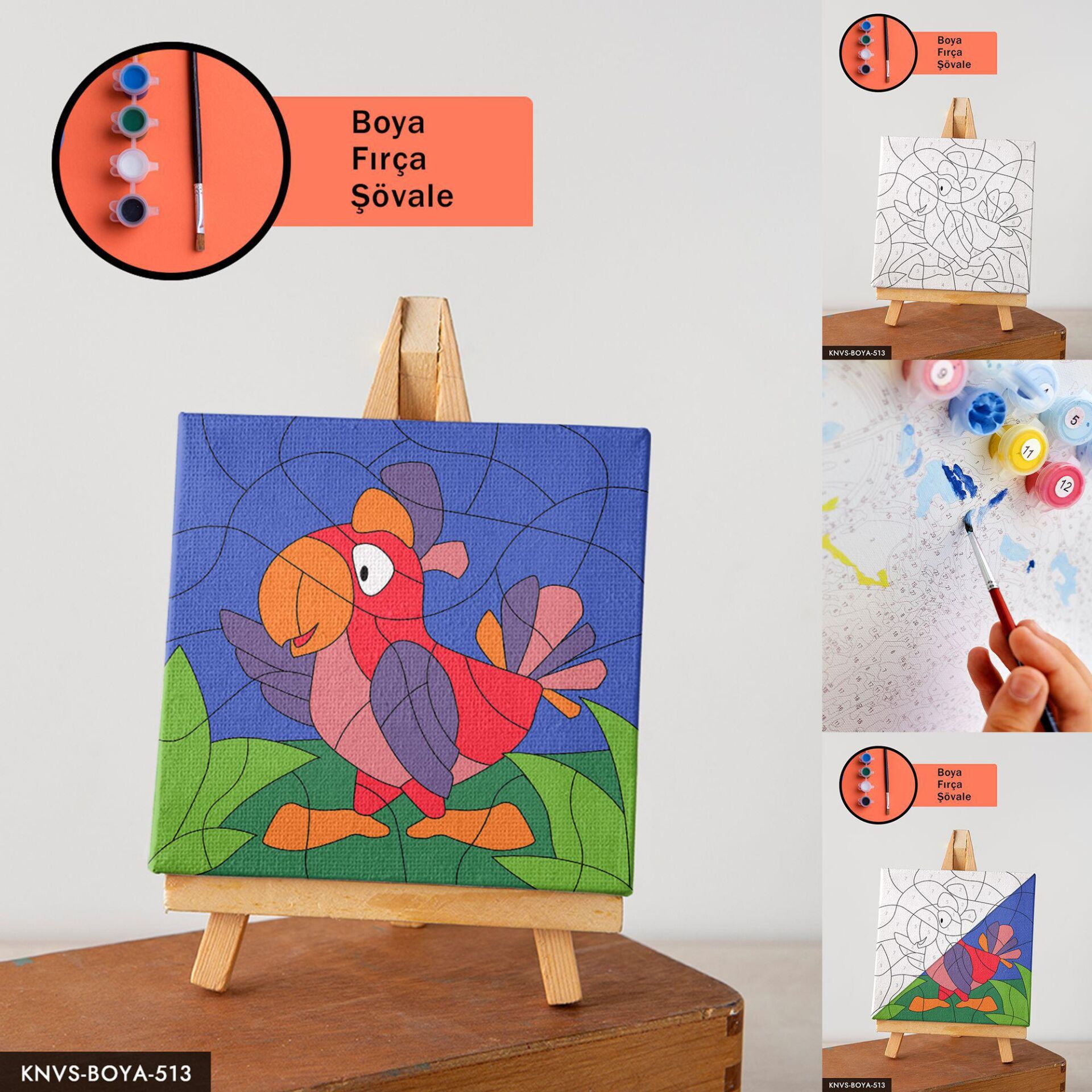 Neşeli Papağan 20x20 CM Çocuklara Özel Sayılarla Boyama Seti