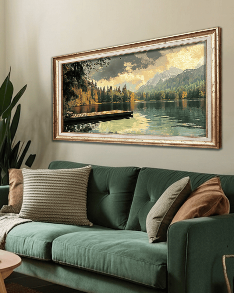 Göl Kıyısında İskele Premium Çerçeveli Tek Parça Tablo 65X110 cm PRM