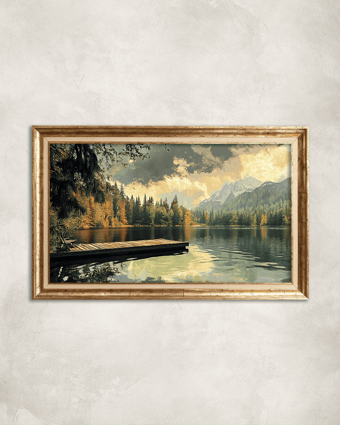 Göl Kıyısında İskele Premium Çerçeveli Tek Parça Tablo 65X110 cm PRM