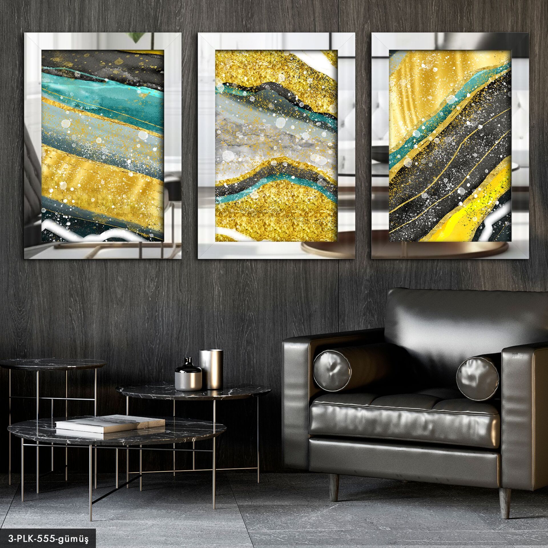 Soyut 3 Parça Pleksi Aynalı Tablo 20 x 30 CM - Gümüş