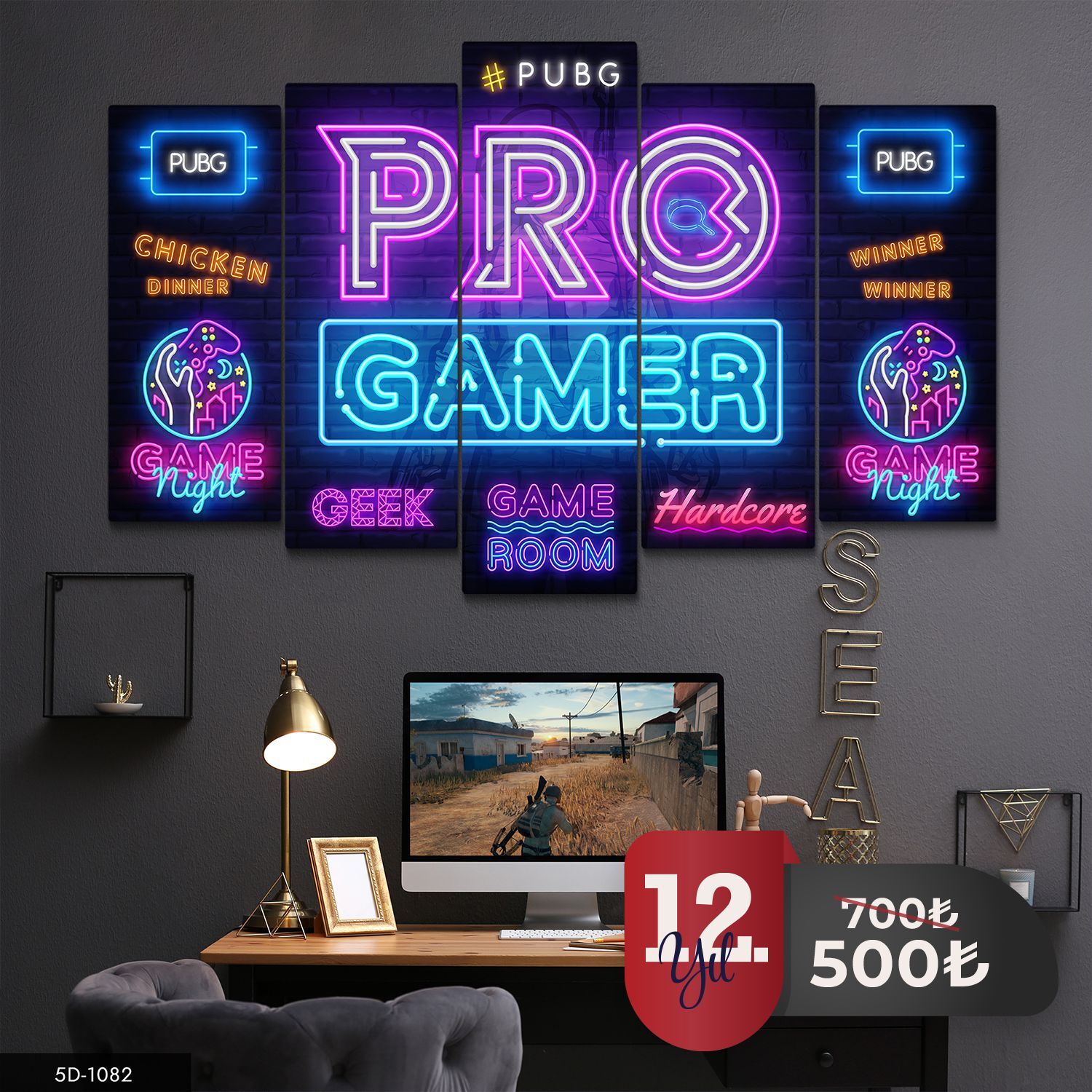 Pubg Pro Gamer 5 Parça Mdf Tablo 60x100 CM