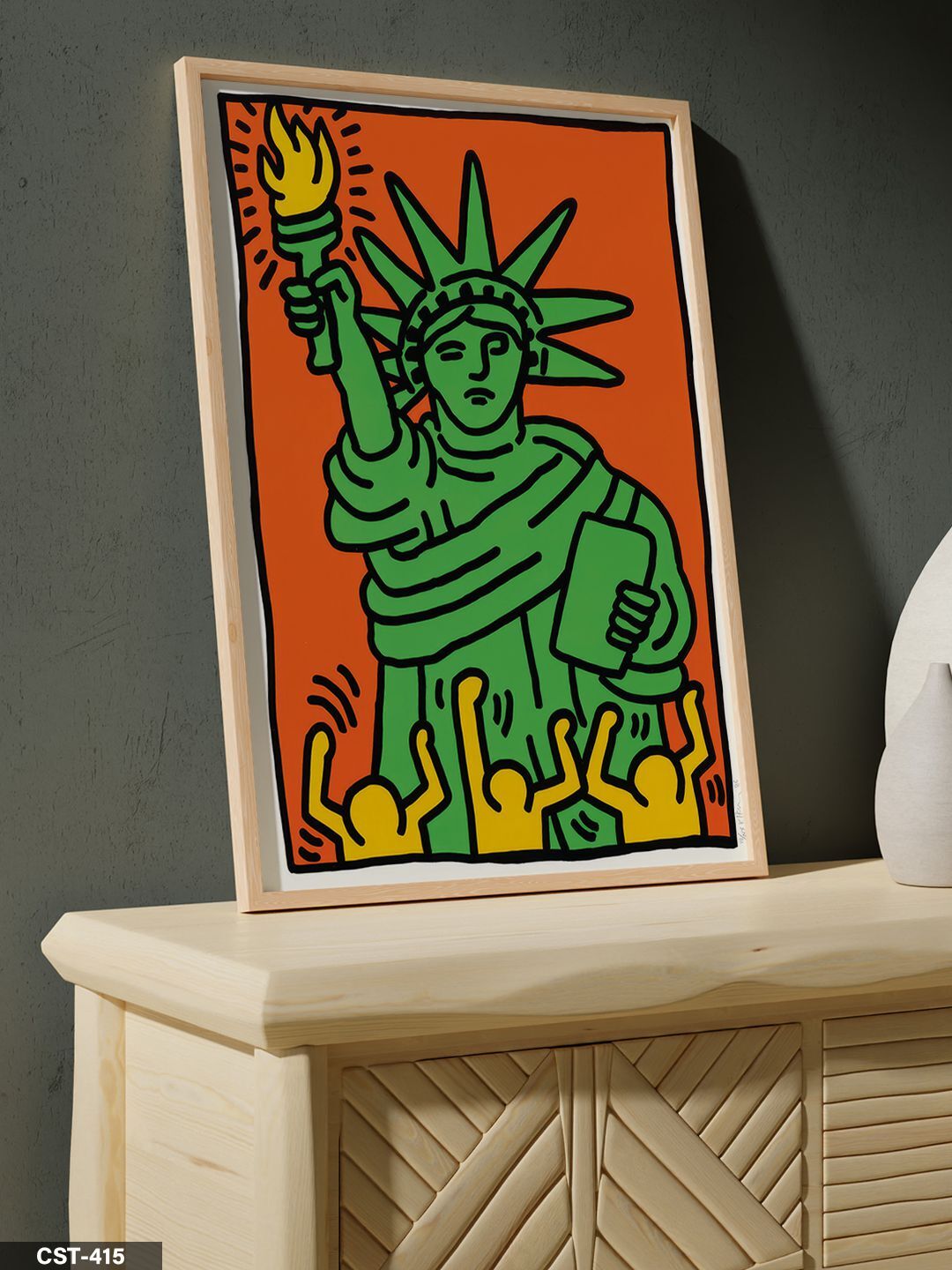 Keith Haring Pop Shop Tek Parça Ahşap Çerçeveli Tablo Naturel - 40 x 60 CM