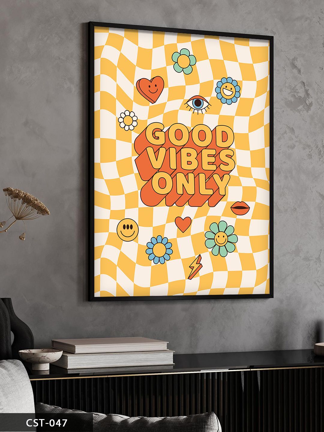 Good Vibes Only Tek Parça Ahşap Çerçeveli Tablo Siyah - 40 x 60 CM