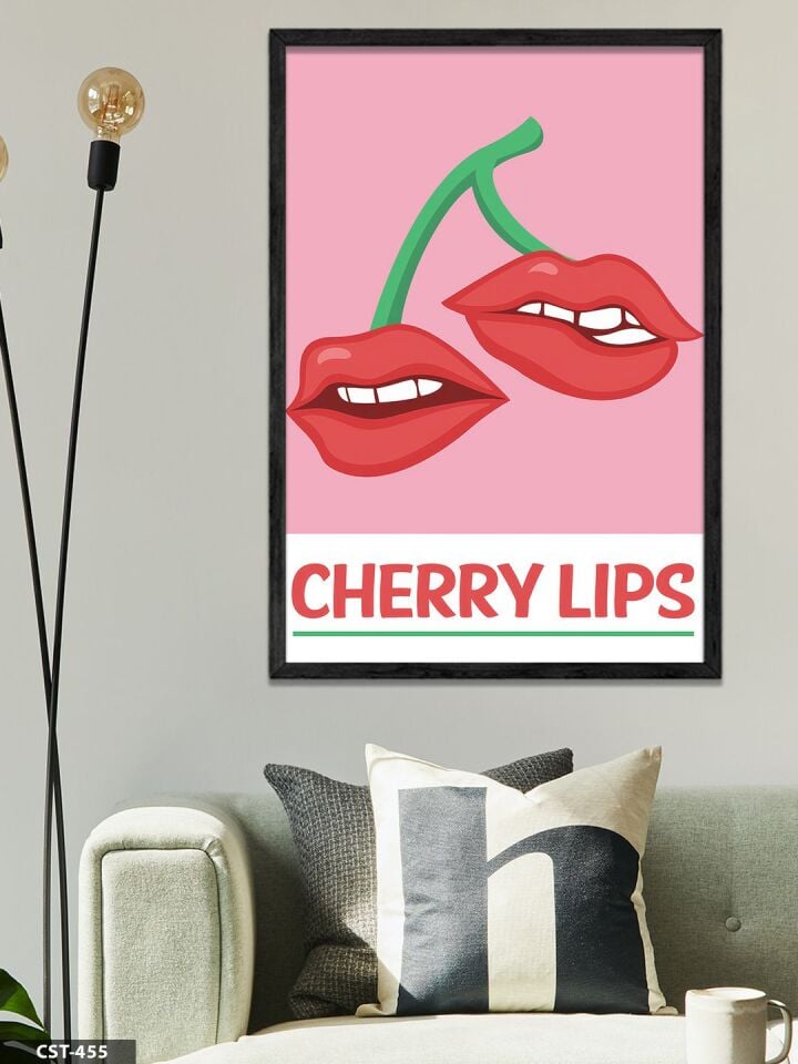 Cherry Lips Tek Parça Ahşap Çerçeveli Tablo Siyah - 50 x 70 CM