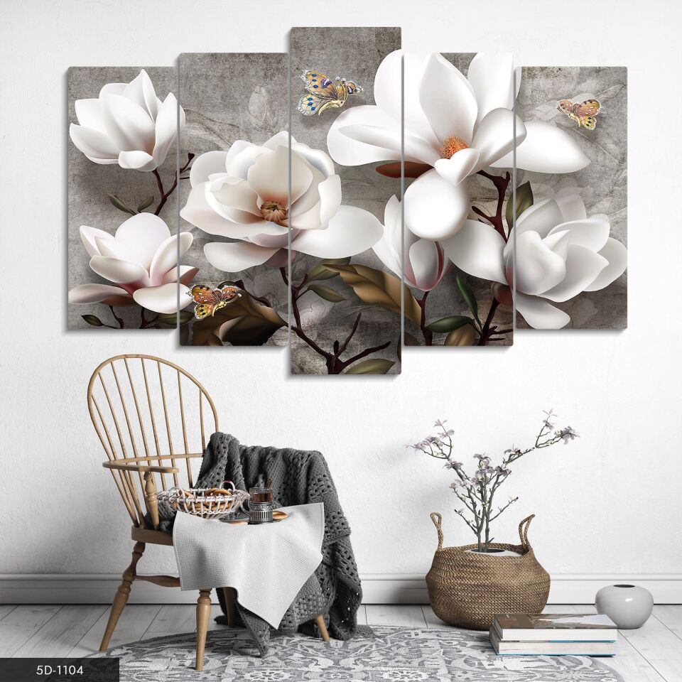 Çiçekler 5 Parça Mdf Tablo 60x100 CM