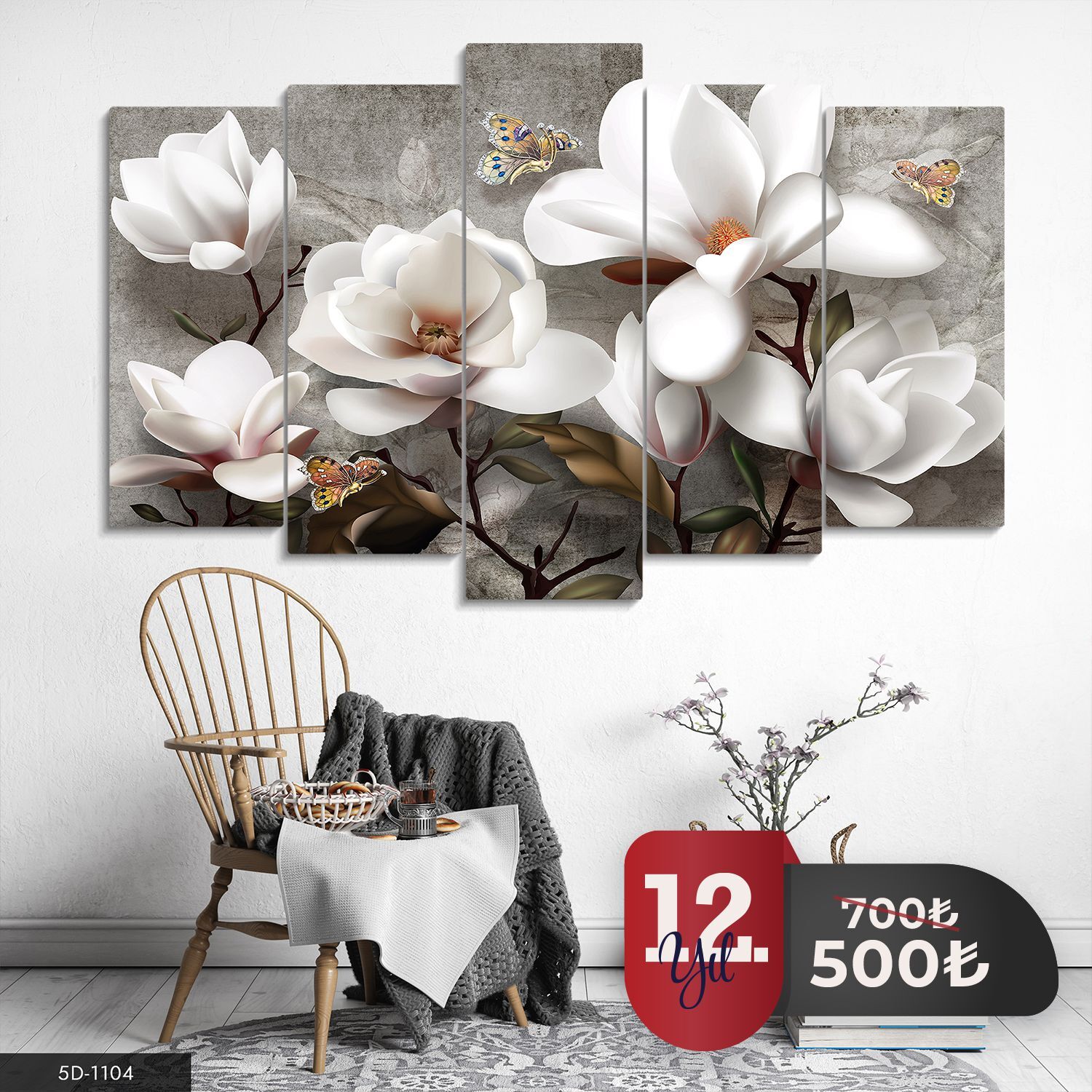 Çiçekler 5 Parça Mdf Tablo 60x100 CM