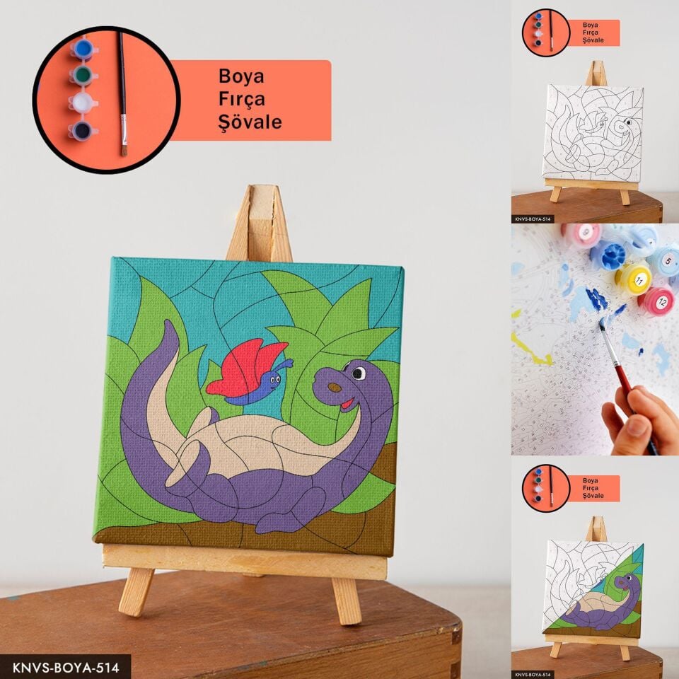 Sevimli Dinazor ve Kedi 20x20 CM Çocuklara Özel Sayılarla Boyama Seti