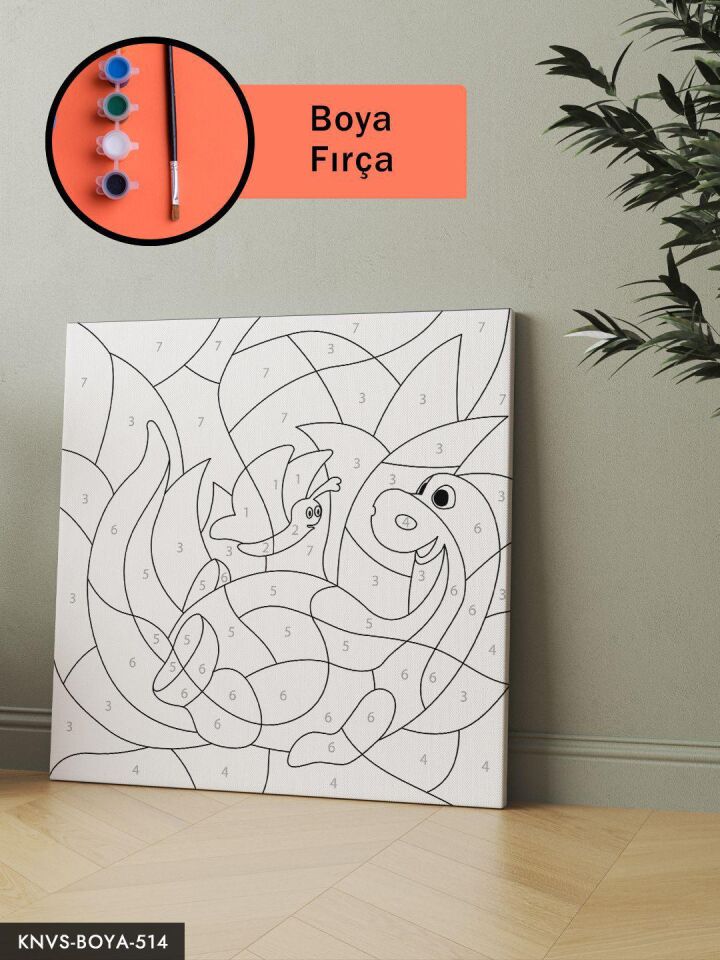 Sevimli Dinazor ve Kedi 20x20 CM Çocuklara Özel Sayılarla Boyama Seti