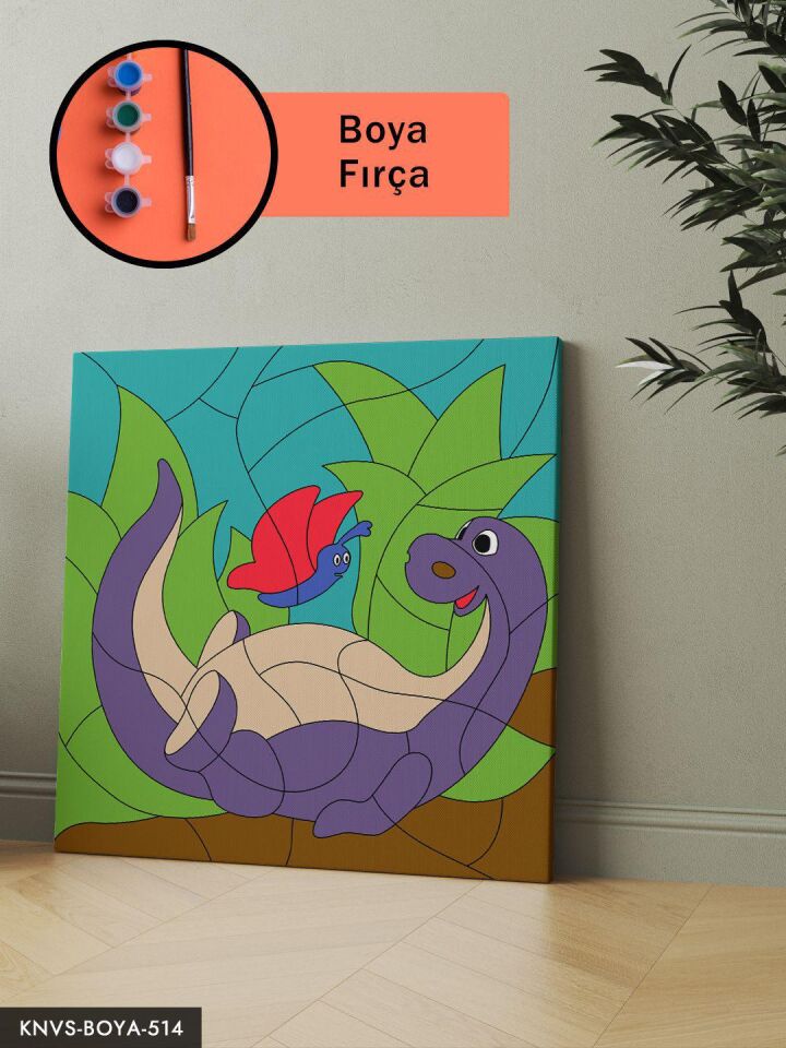 Sevimli Dinazor ve Kedi 20x20 CM Çocuklara Özel Sayılarla Boyama Seti
