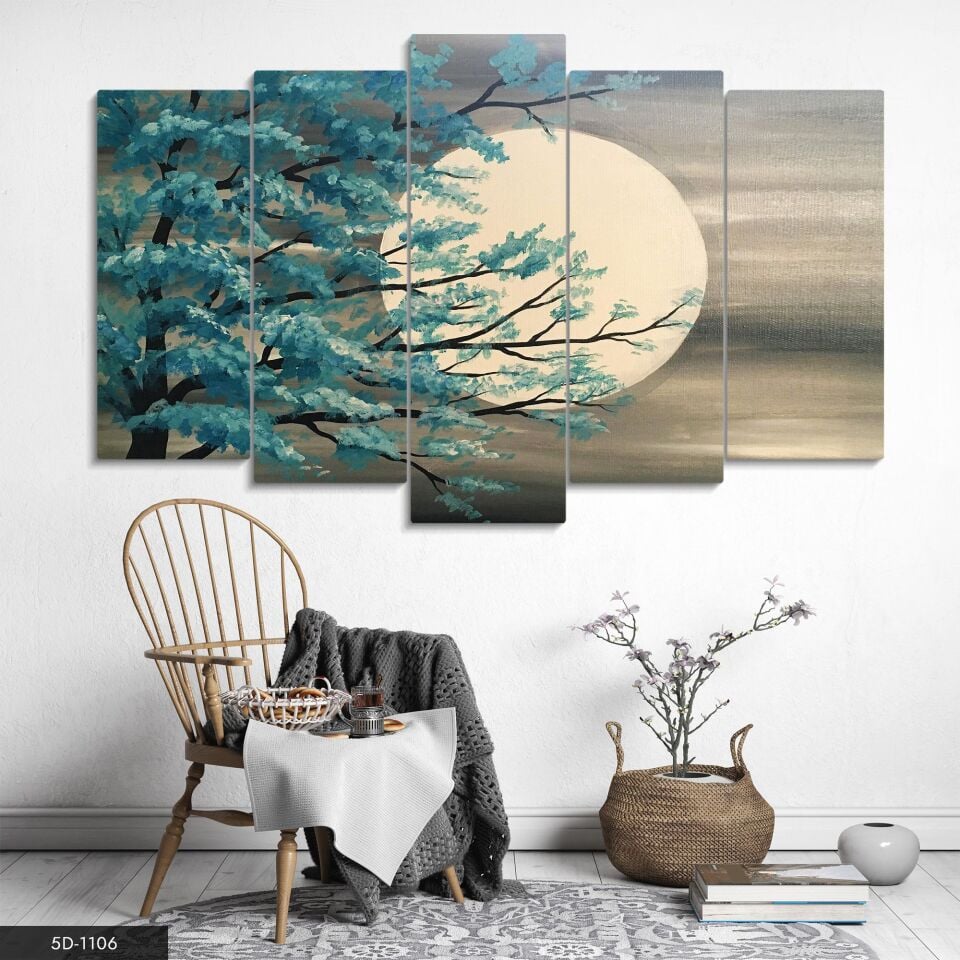 Ağaç Ay Tutulması 5 Parça Mdf Tablo 60x100 CM