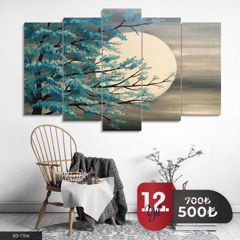 Ağaç Ay Tutulması 5 Parça Mdf Tablo 60x100 CM