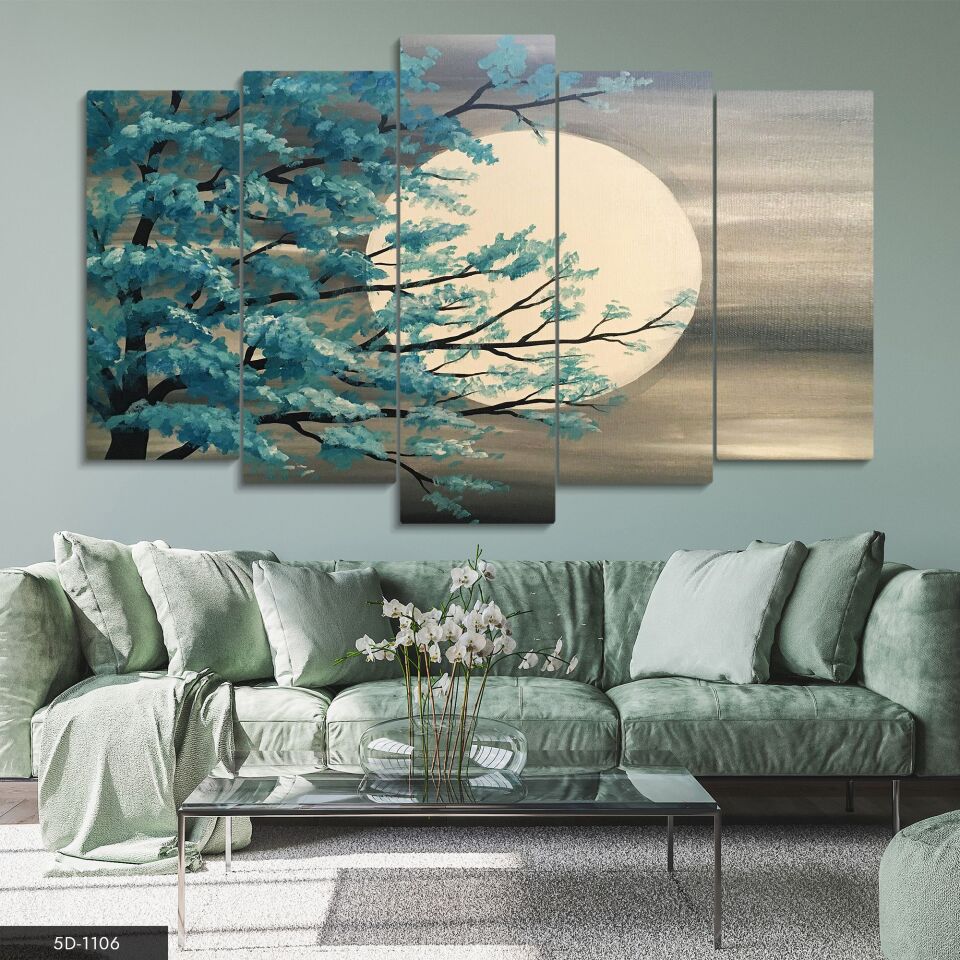 Ağaç Ay Tutulması 5 Parça Mdf Tablo 60x100 CM