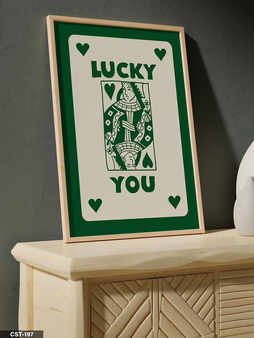 Yeşil ''LUCKY YOU'' kartı Tek Parça Ahşap Çerçeveli Tablo