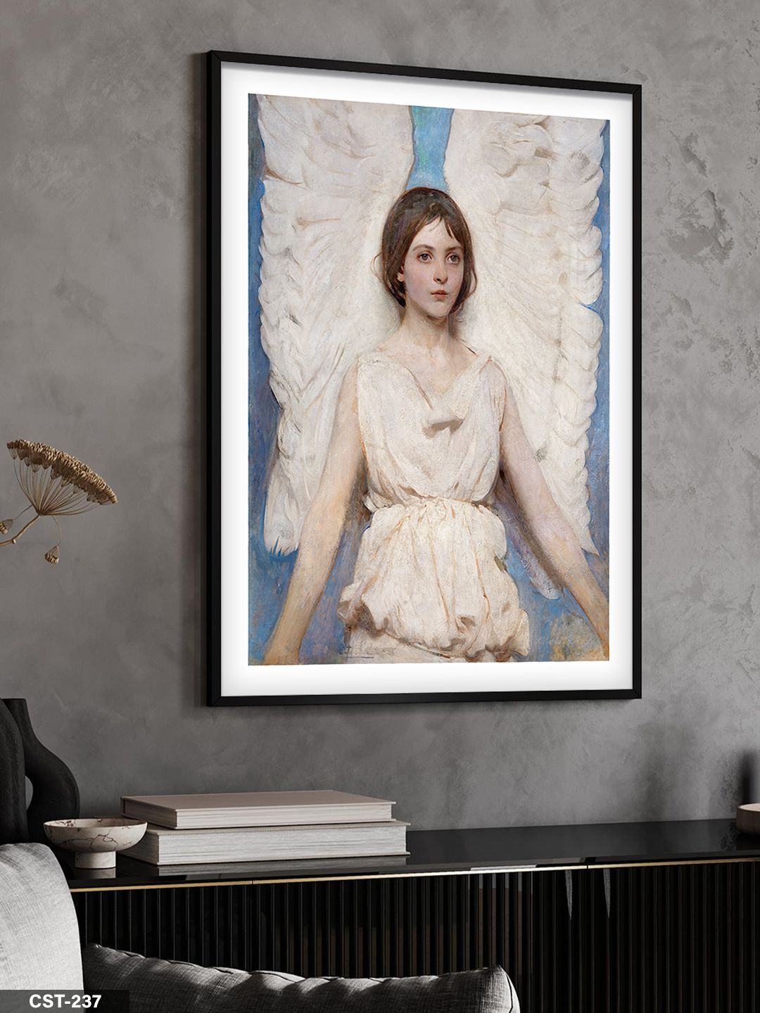 Angel Tek Parça Ahşap Çerçeveli Tablo Siyah - 20 x 30 CM