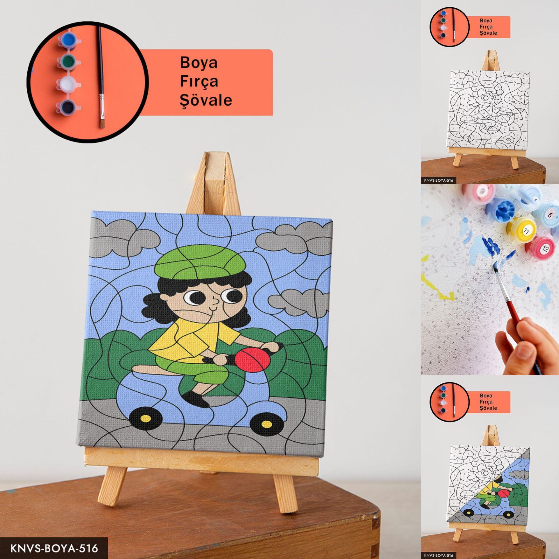Motorsikletli Kız 20x20 CM Çocuklara Özel Sayılarla Boyama Seti