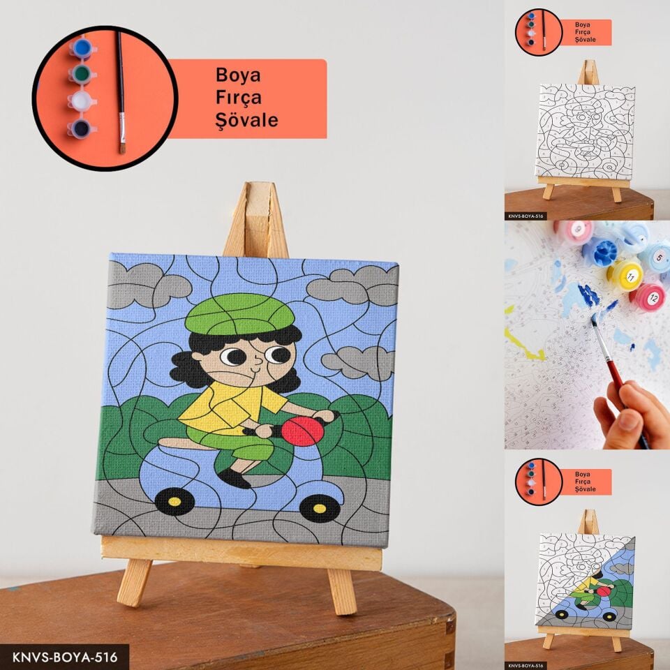 Motorsikletli Kız 20x20 CM Çocuklara Özel Sayılarla Boyama Seti