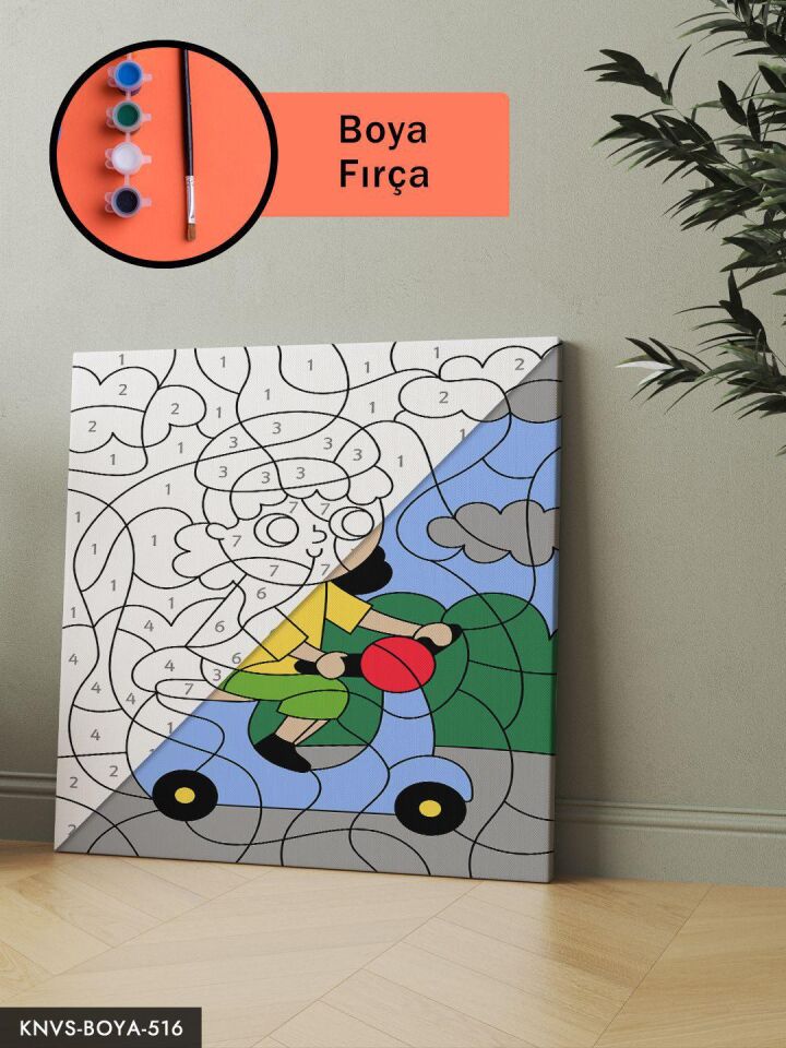 Motorsikletli Kız 20x20 CM Çocuklara Özel Sayılarla Boyama Seti