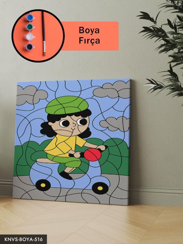 Motorsikletli Kız 20x20 CM Çocuklara Özel Sayılarla Boyama Seti