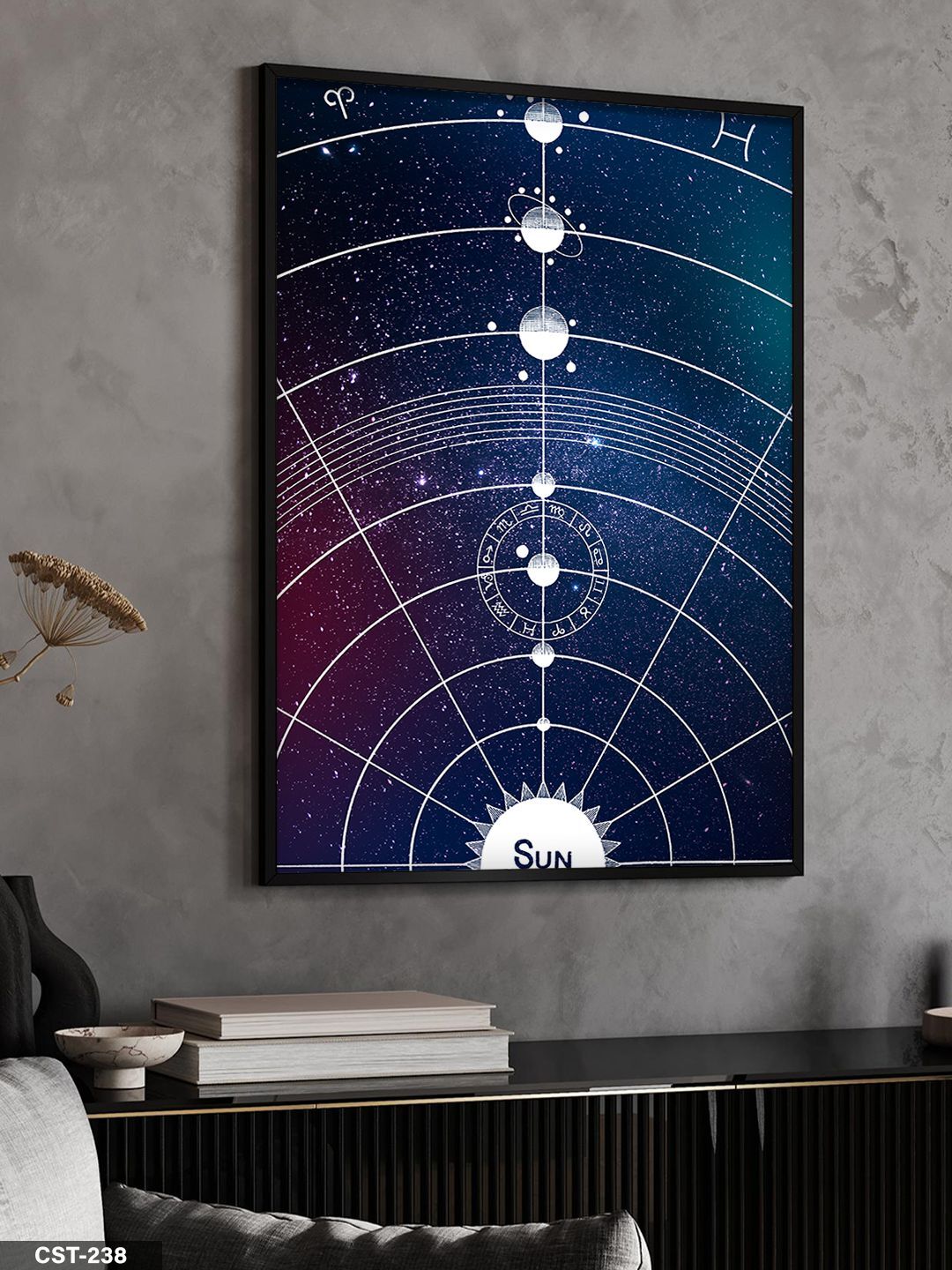 Güneş Sistemi Tek Parça Ahşap Çerçeveli Tablo Siyah - 20 x 30 CM