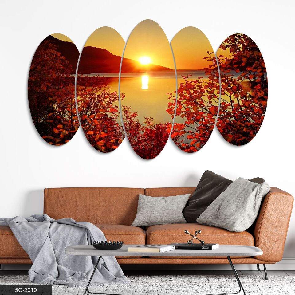 Gündoğumu ve Çiçekler 5 Parça Mdf Tablo 60x100 CM