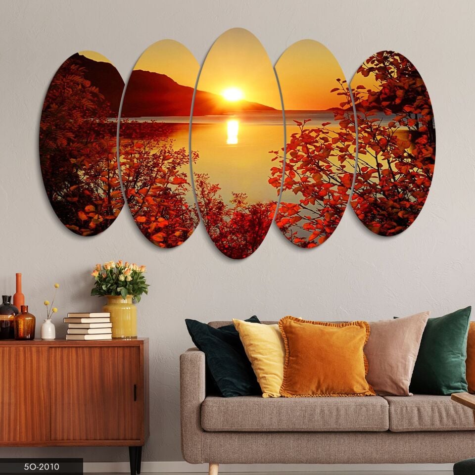Gündoğumu ve Çiçekler 5 Parça Mdf Tablo 60x100 CM