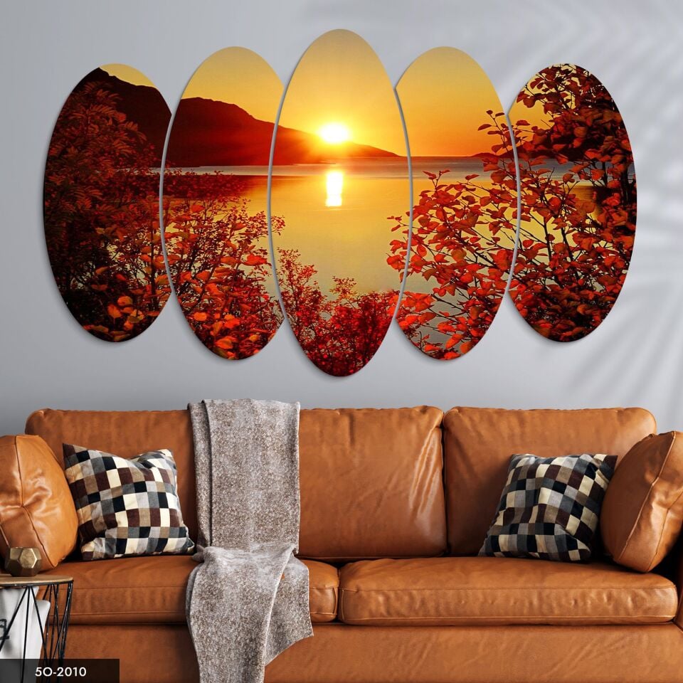 Gündoğumu ve Çiçekler 5 Parça Mdf Tablo 60x100 CM