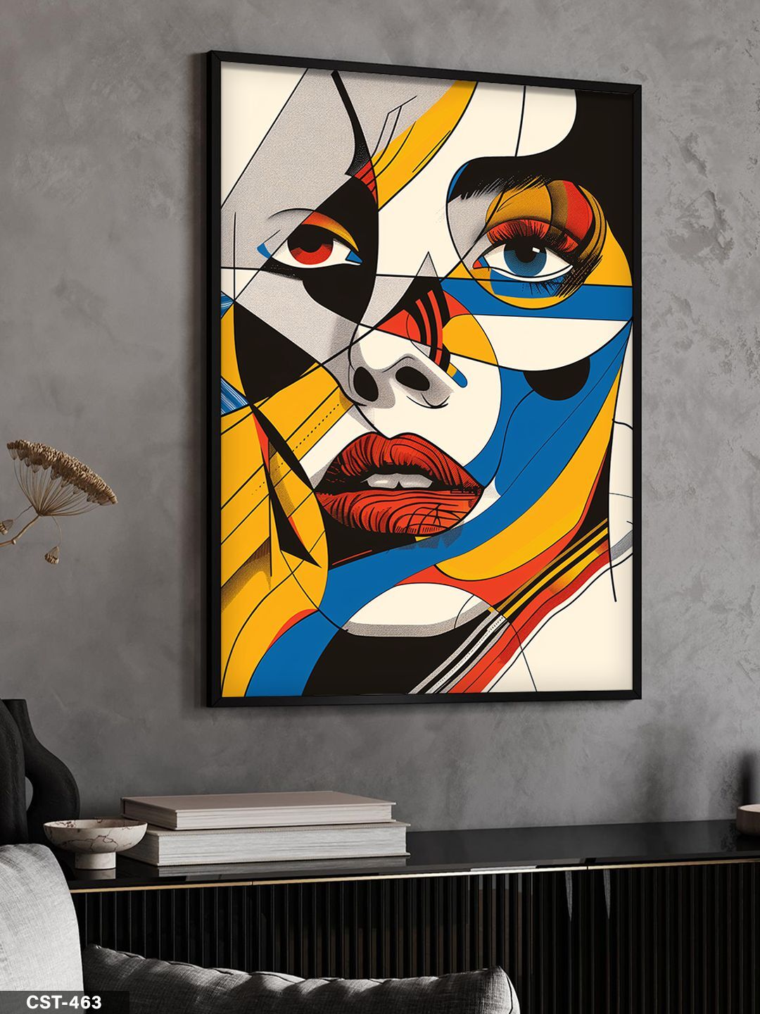 Renkli Kadın Portre Tek Parça Ahşap Çerçeveli Tablo Siyah - 50 x 70 CM