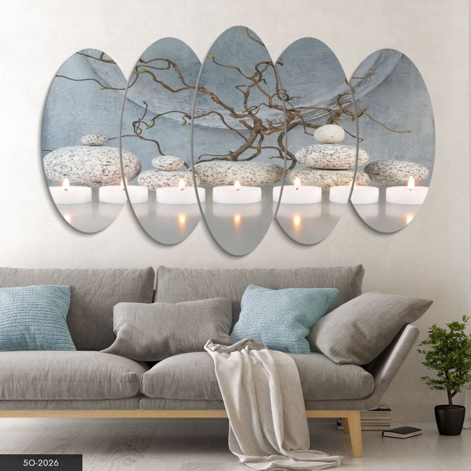 Mum ve Taşlar 5 Parça Mdf Tablo 60x100 CM