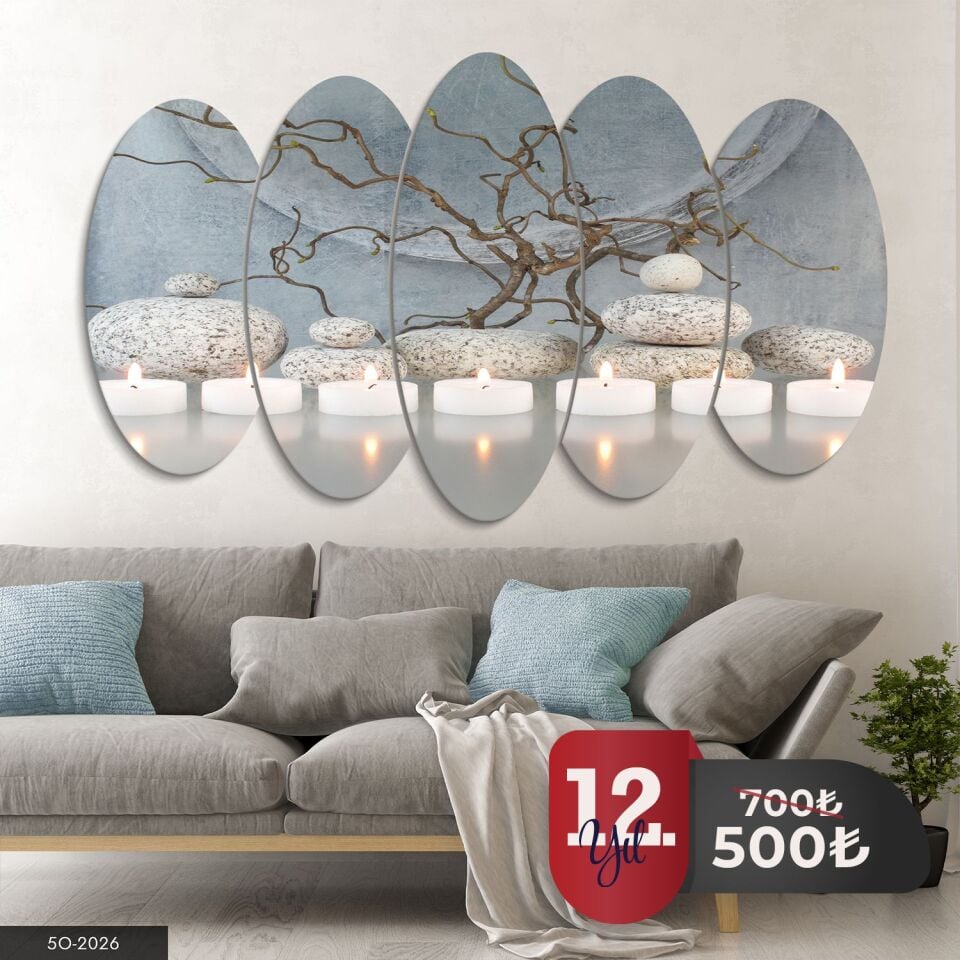 Mum ve Taşlar 5 Parça Mdf Tablo 60x100 CM