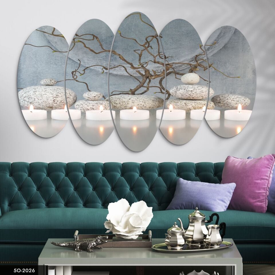 Mum ve Taşlar 5 Parça Mdf Tablo 60x100 CM