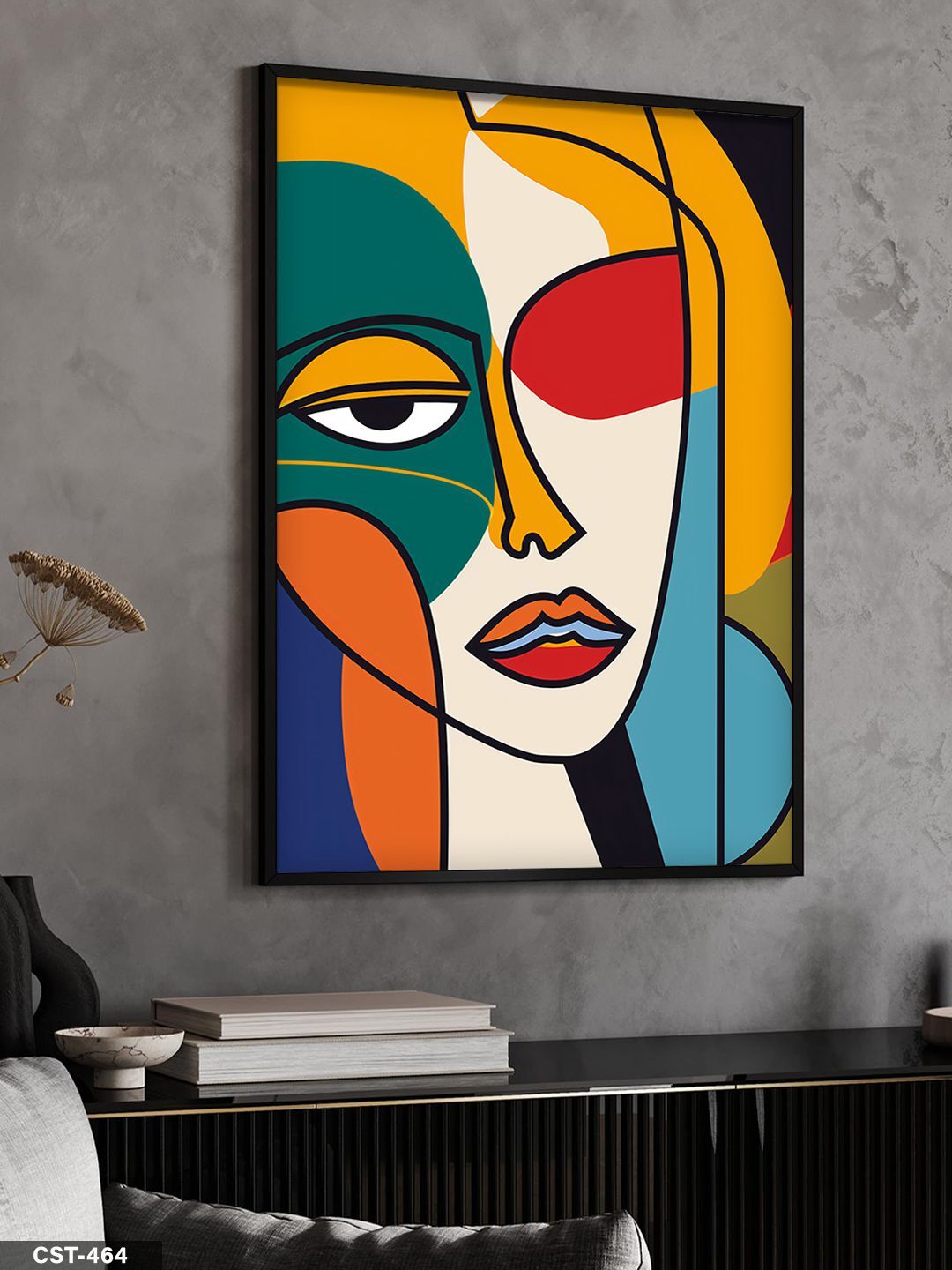 Renkli Kadın Portre Tek Parça Ahşap Çerçeveli Tablo Siyah - 50 x 70 CM