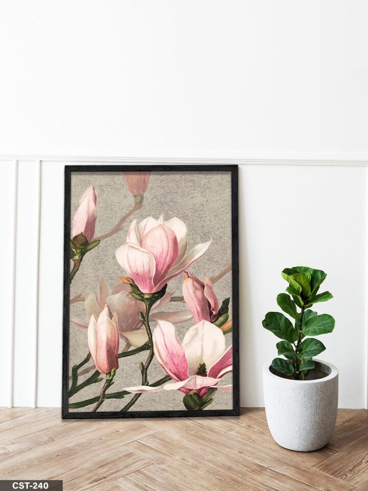 Pembe Manolya Tek Parça Ahşap Çerçeveli Tablo Siyah - 20 x 30 CM