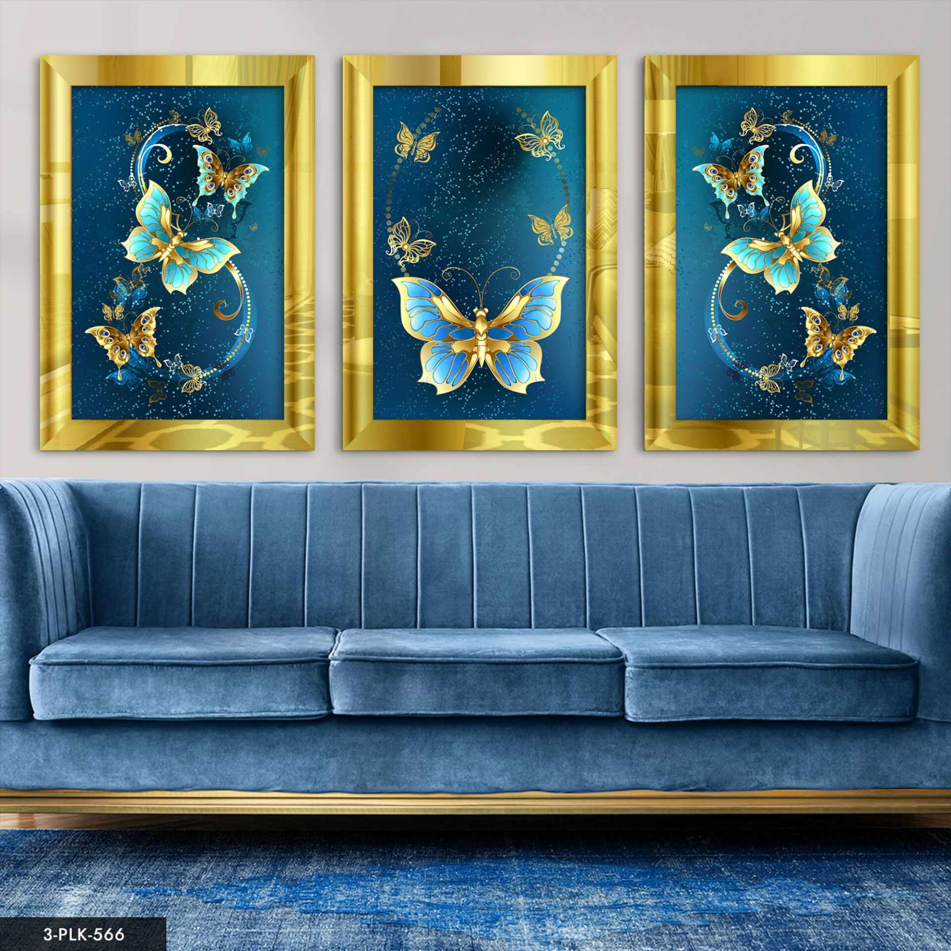 Kelebekler 3 Parça Pleksi Aynalı Tablo 20 x 30 CM - Gold