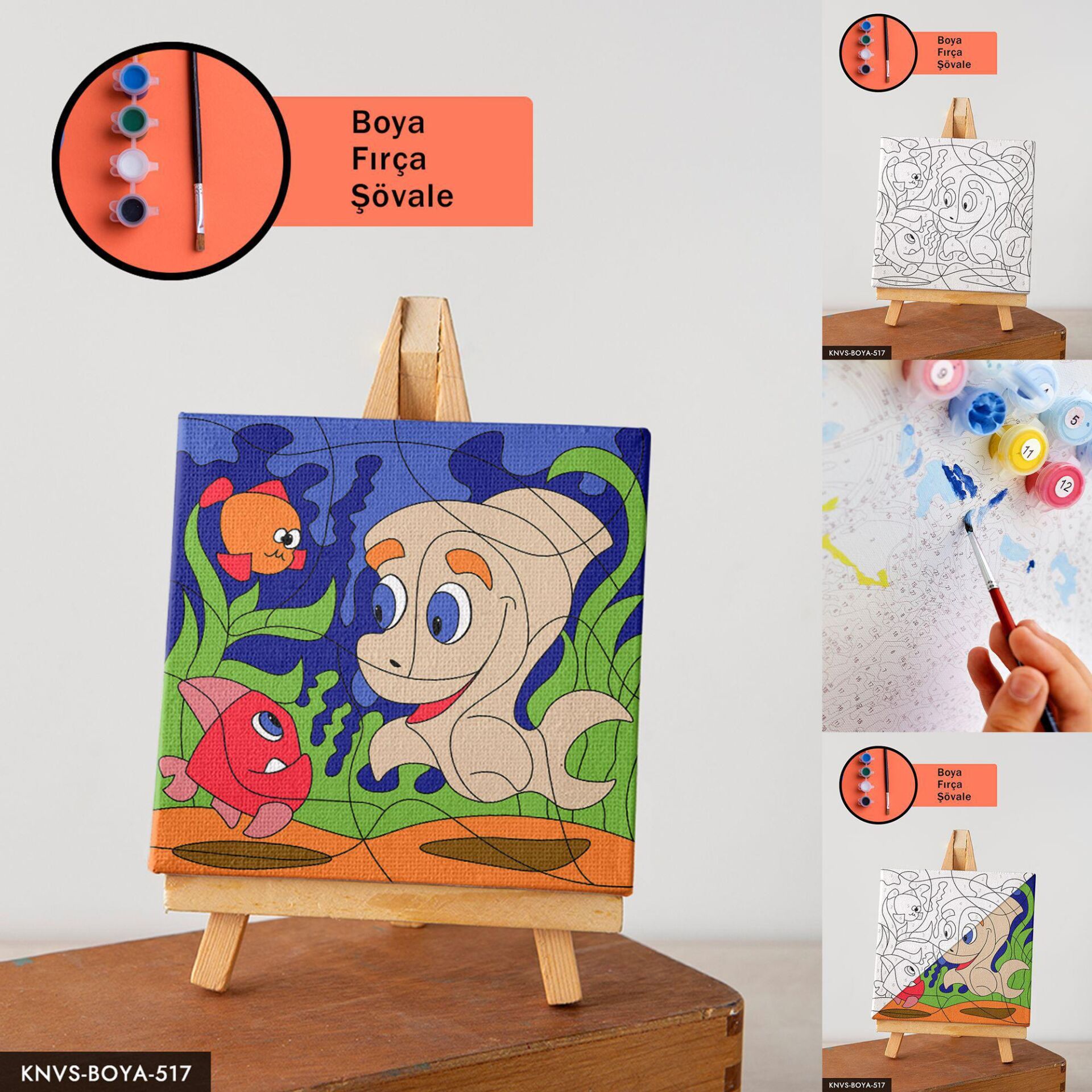 Denizaltı Dünyası 20x20 CM Çocuklara Özel Sayılarla Boyama Seti