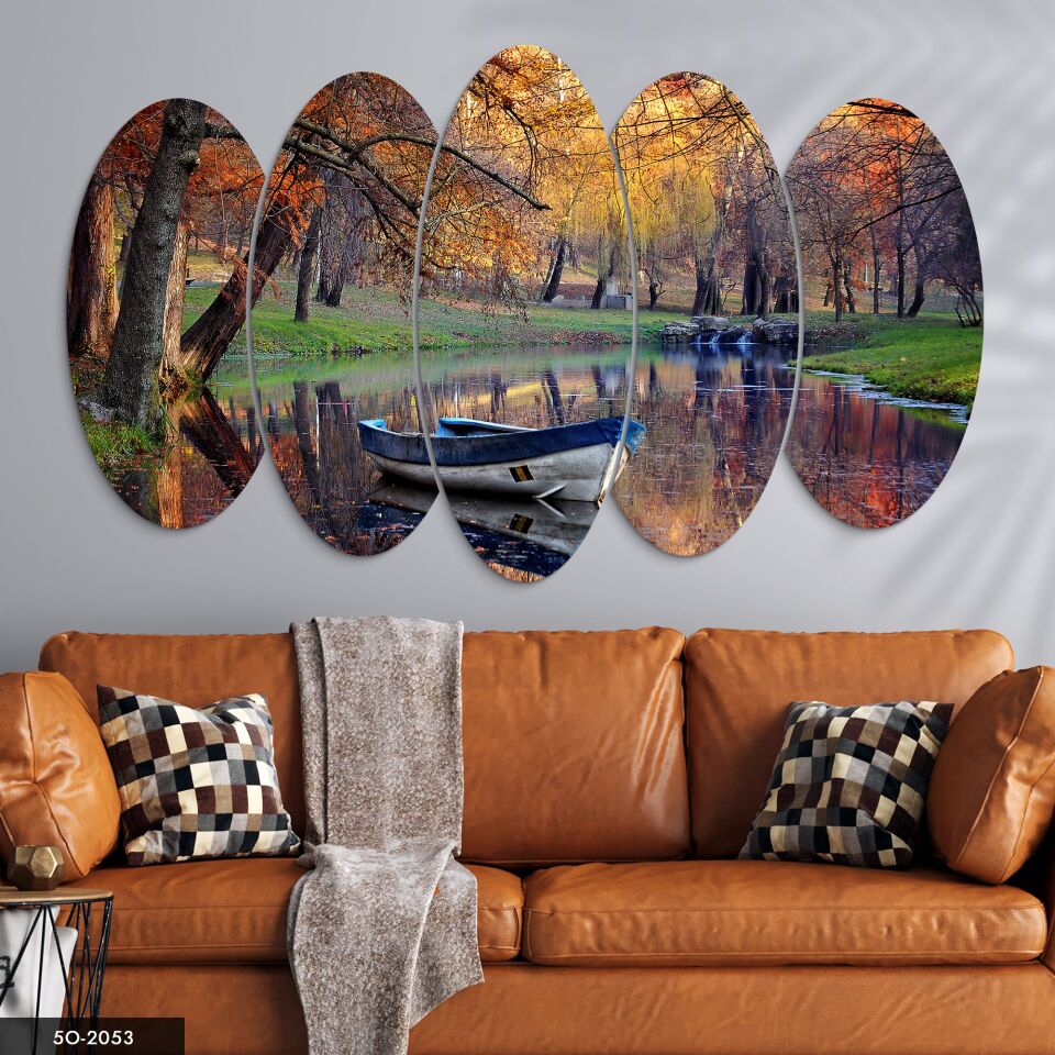 Kayık Manzaralı 5 Parça Mdf Tablo 60x100 CM