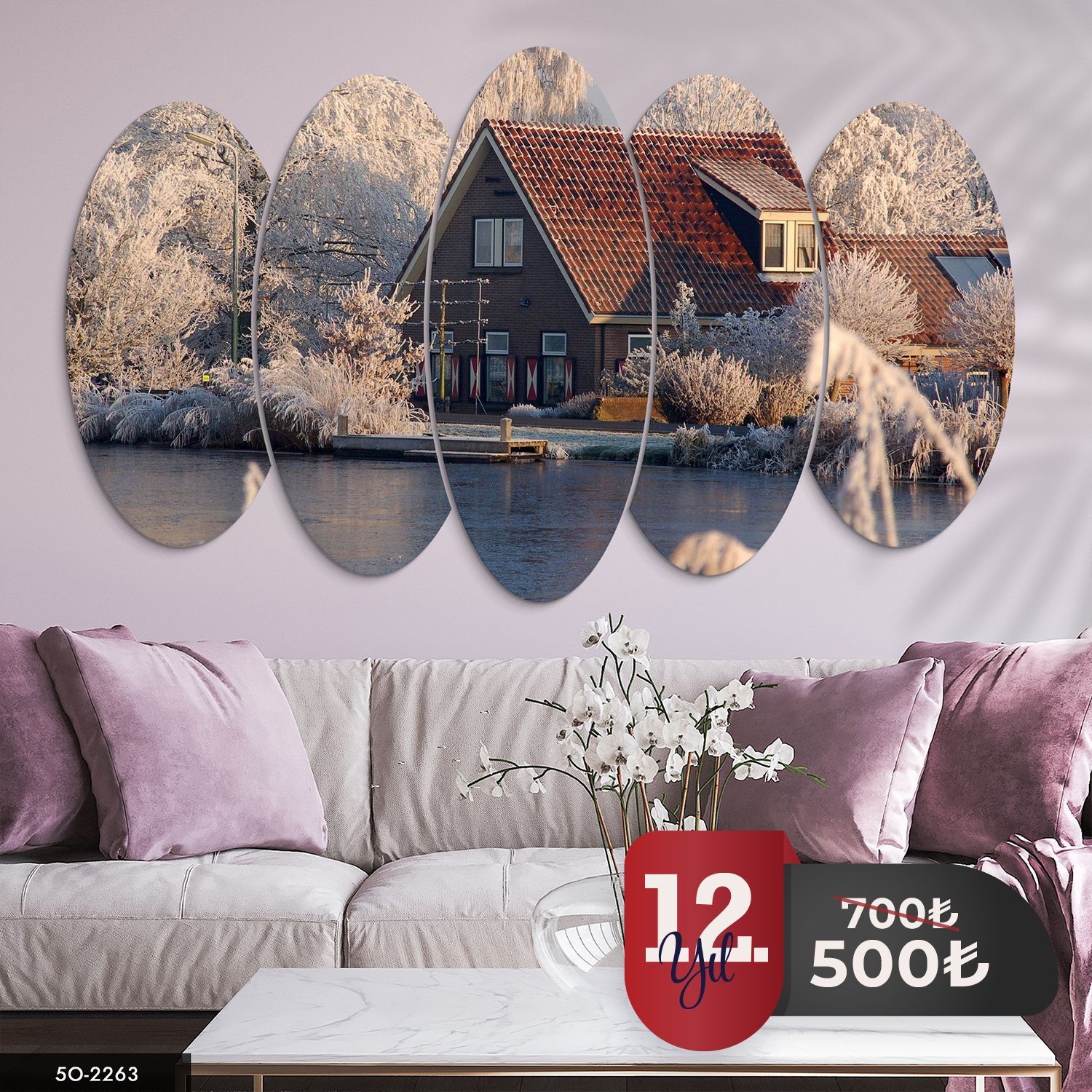 Göl Kenarında Ev 5 Parça Mdf Tablo 60x100 CM