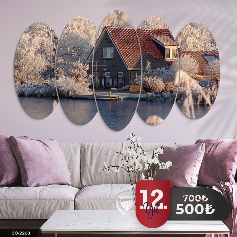 Göl Kenarında Ev 5 Parça Mdf Tablo 60x100 CM