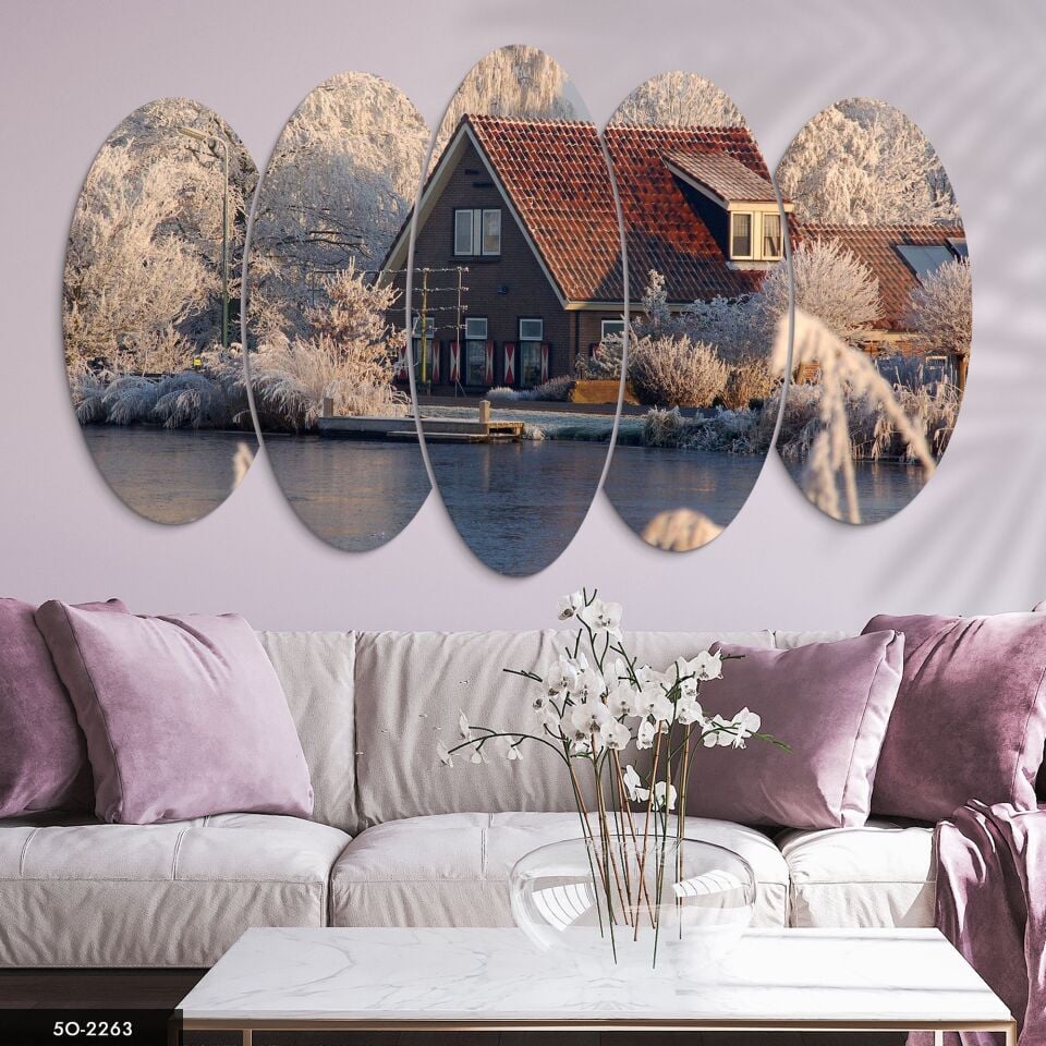 Göl Kenarında Ev 5 Parça Mdf Tablo 60x100 CM