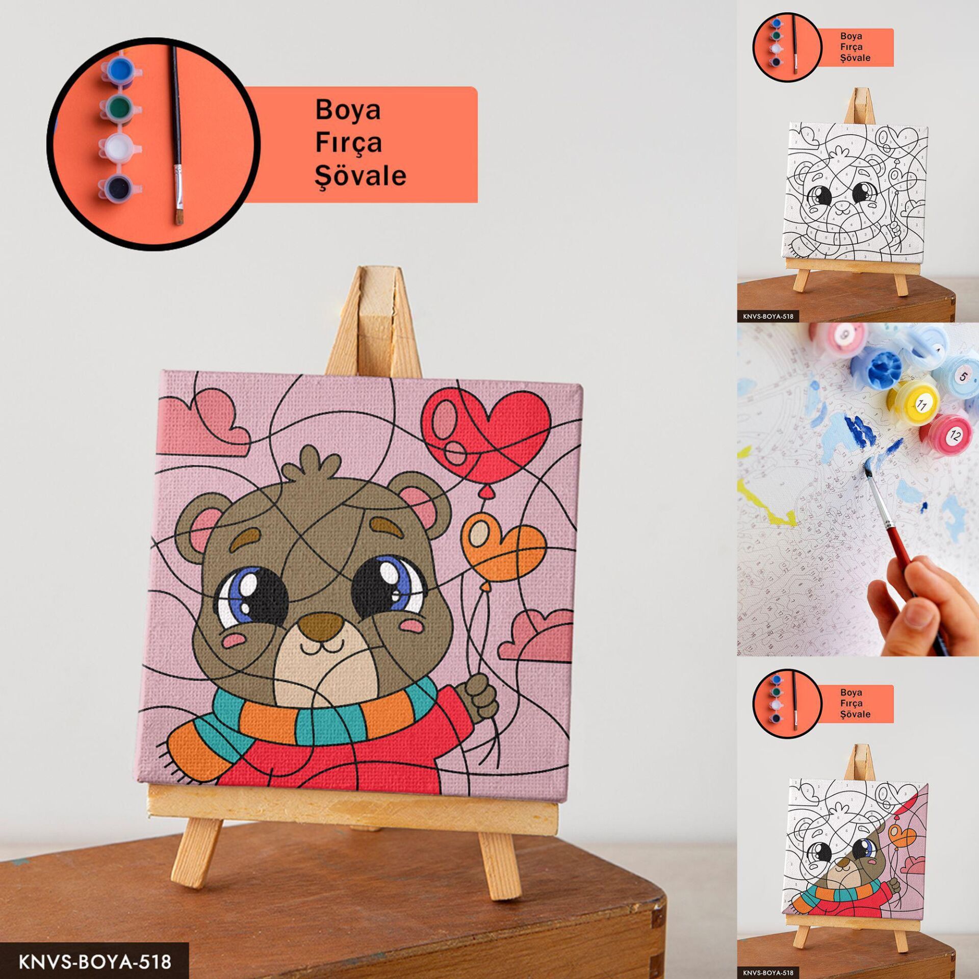 Balon ve Mutlu Ayı 20x20 CM Çocuklara Özel Sayılarla Boyama Seti