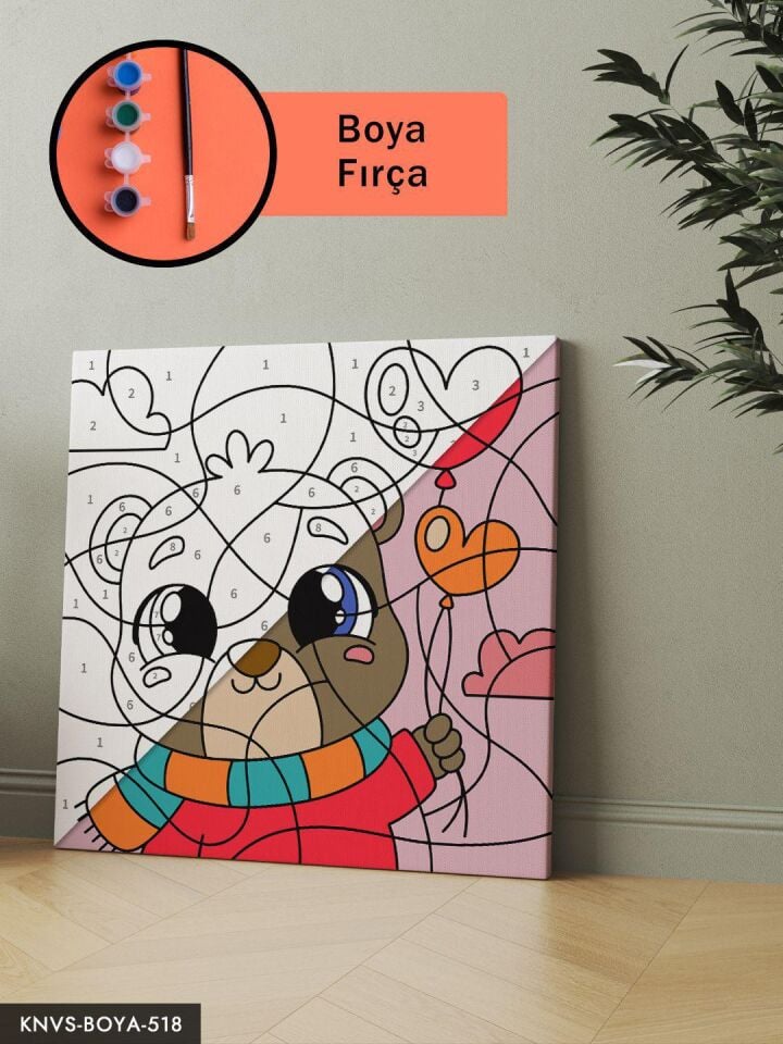 Balon ve Mutlu Ayı 20x20 CM Çocuklara Özel Sayılarla Boyama Seti