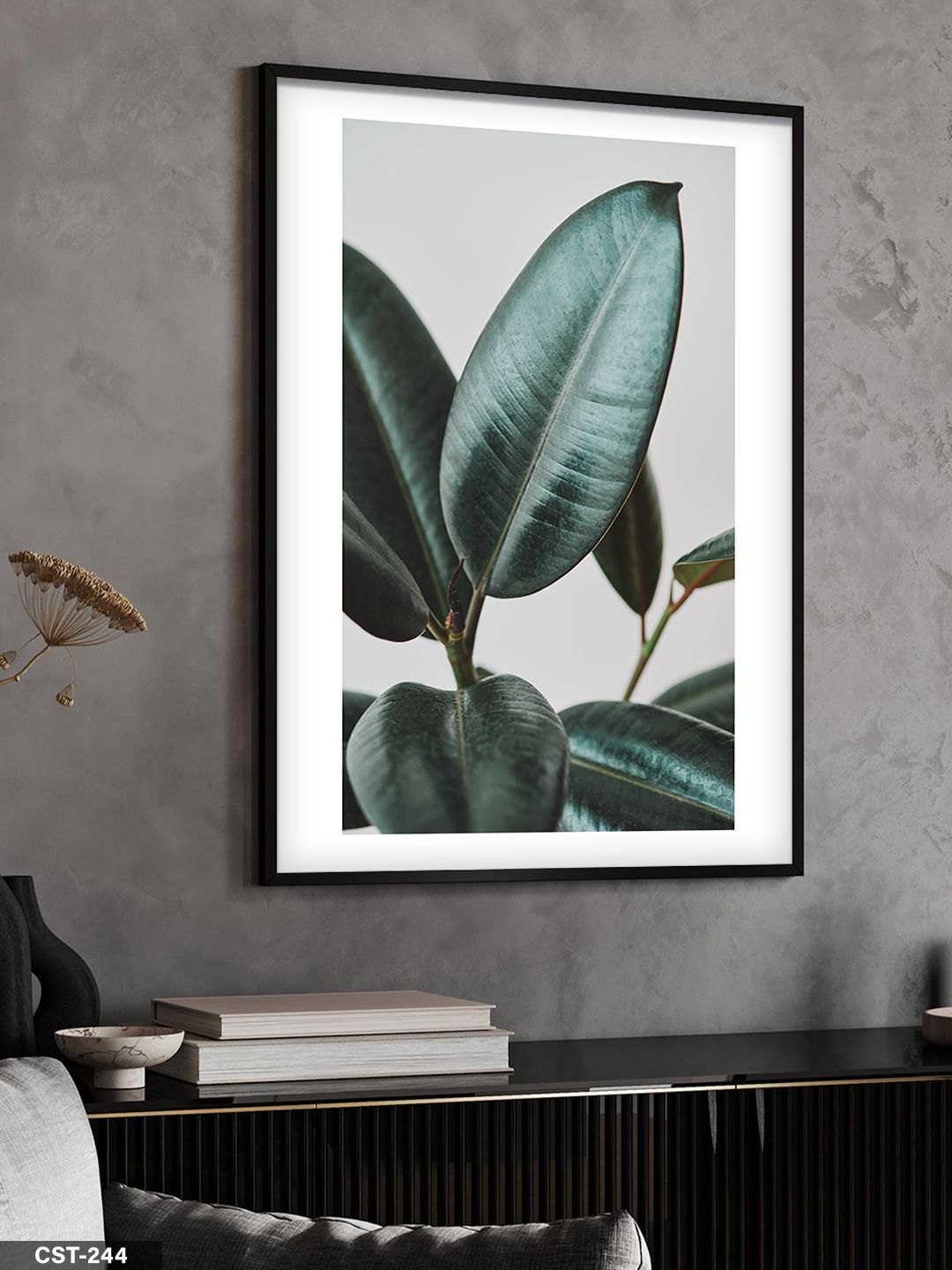 Yeşil Yaprak Tek Parça Ahşap Çerçeveli Tablo Siyah - 20 x 30 CM