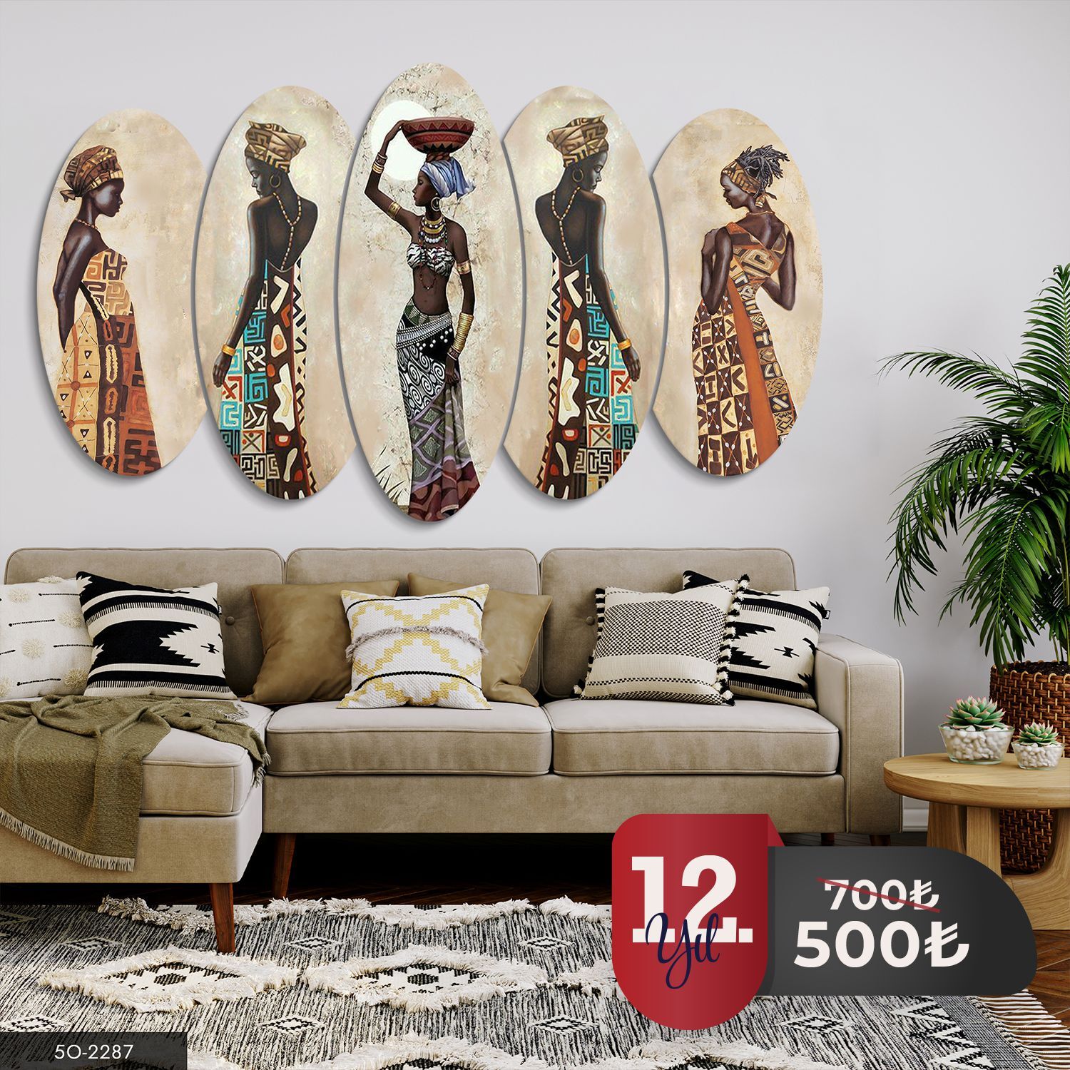 Afrikalı Kadınlar 5 Parça Mdf Tablo 60x100 CM