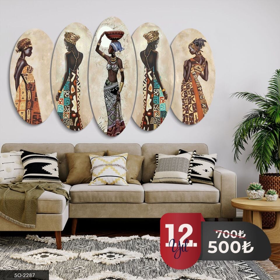 Afrikalı Kadınlar 5 Parça Mdf Tablo 60x100 CM