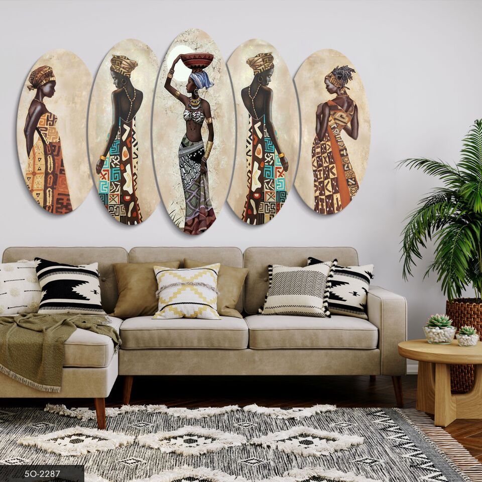 Afrikalı Kadınlar 5 Parça Mdf Tablo 60x100 CM