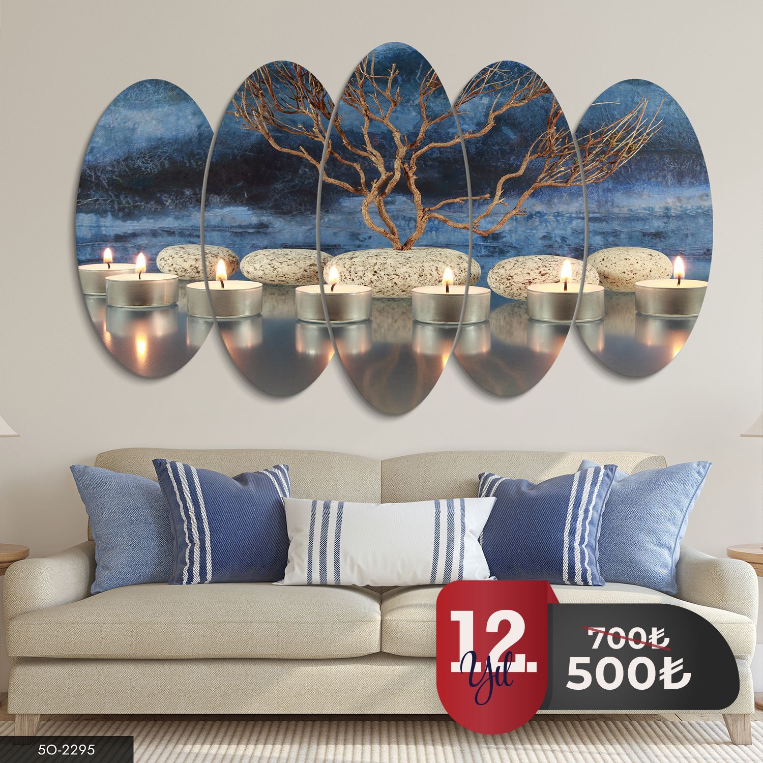 Mumlar ve Taşlar 5 Parça Mdf Tablo 60x100 CM