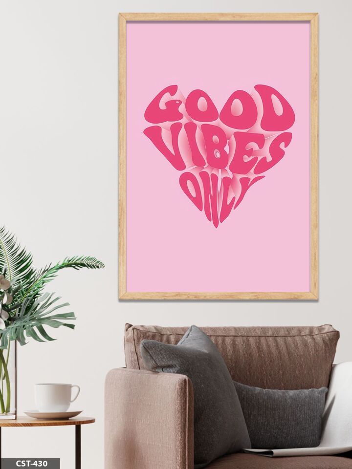 Good Vibes Only Kalp Tek Parça Ahşap Çerçeveli Tablo Naturel - 40 x 60 CM