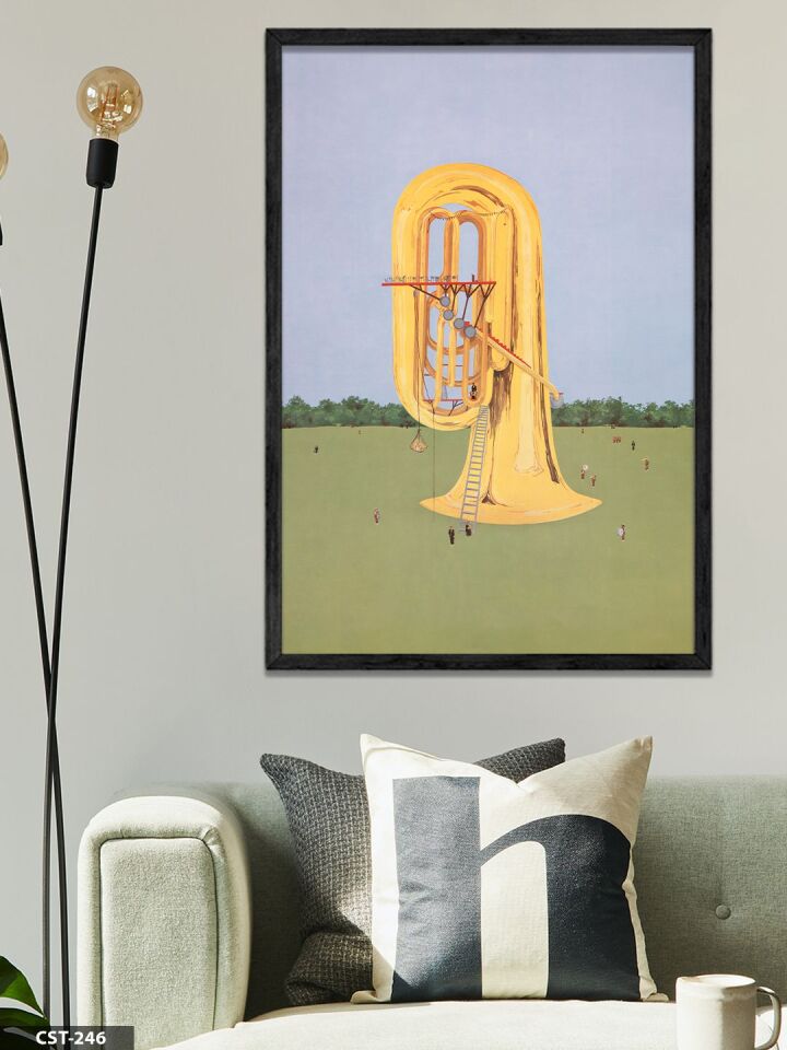 Yeşil Zeminde Saksafon Tek Parça Ahşap Çerçeveli Tablo Siyah - 20 x 30 CM