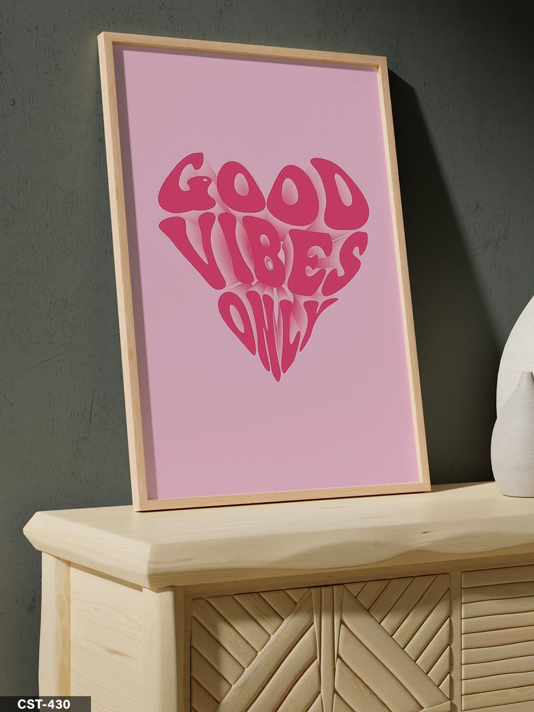 Good Vibes Only Kalp Tek Parça Ahşap Çerçeveli Tablo Naturel - 40 x 60 CM