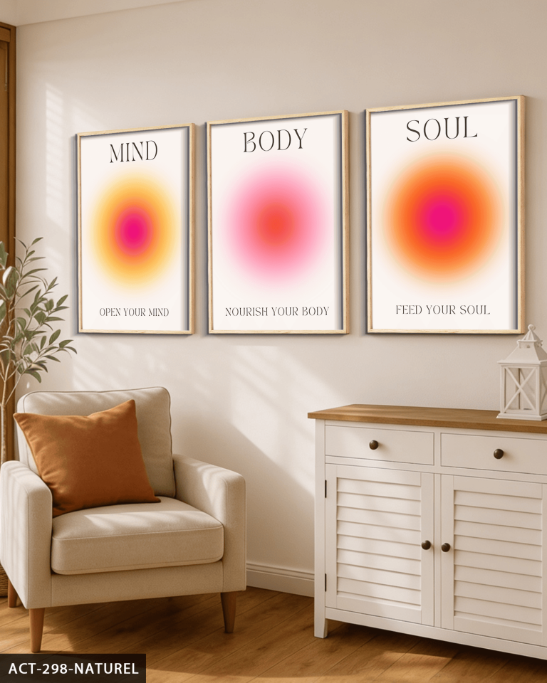 Aura Temalı 3 Parça Ahşap Çerçeveli Tablo ACT Naturel - 40 x 60 CM