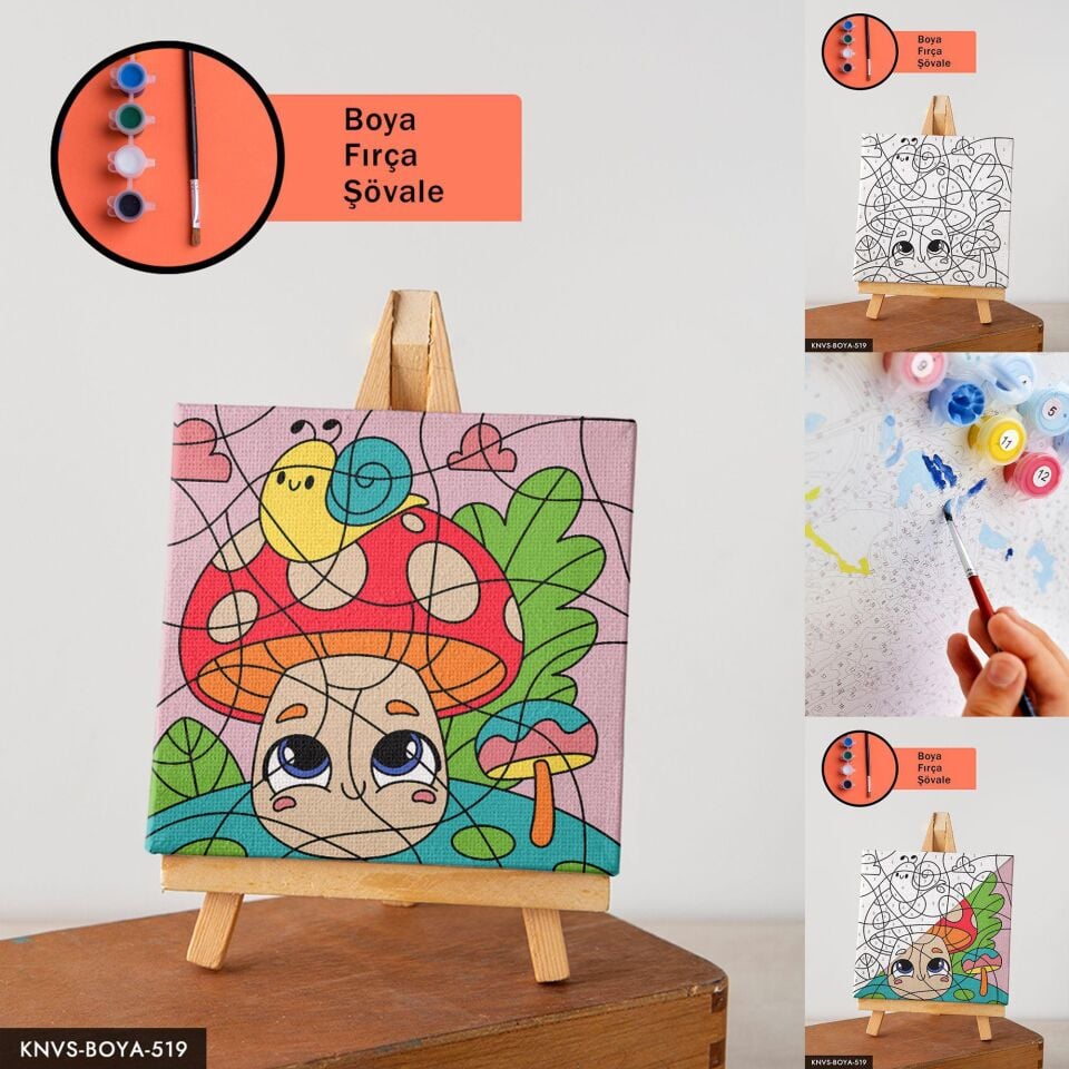 Sevimli Mantar 20x20 CM Çocuklara Özel Sayılarla Boyama Seti